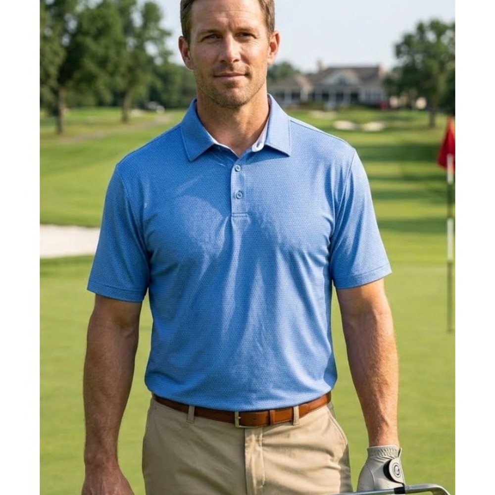 Mens Blue Micro Dot Performance Golf Polo Top Shirt Large Stretch All Over Print